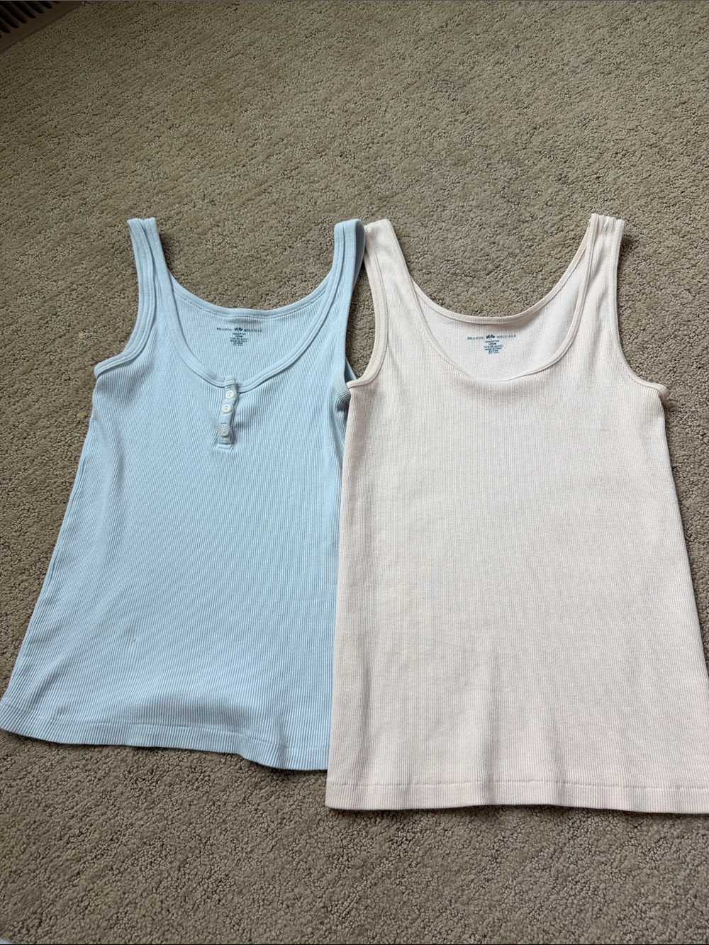 Brandy Melville Pale Blue & Light Cream Ribbed Tank Top Set